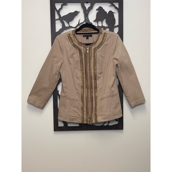 Lafayette 148 New York Double Zipper Moto Style Gold Detail Jacket Size 4 - Picture 1 of 7